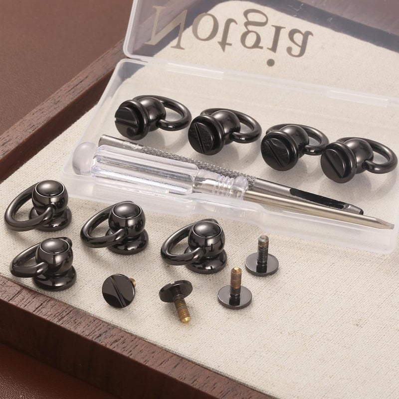 Notgia 4Pcs D Rings for Purse Brass Rivets for Leather Rotatable Purse Strap Hardware Ball Button Studs for Handbag D Rings Chicago Screws for Repair Purse Dog Collar Leather Crafts (Black) - Image 4